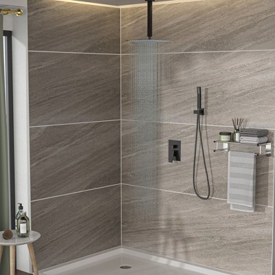 PAGED Modern Dual Shower Head, 16 Inch Ceiling Mount Square Shower System with Rough-in Valve for Bathroom, Shower Room