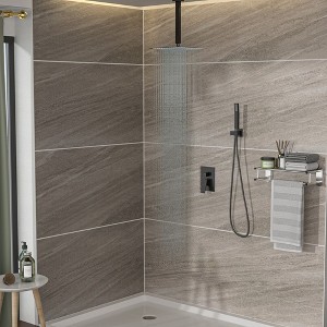 PAGED Modern Dual Shower Head, Ceiling Mount Square Shower System with Rough-in Valve for Bathroom, Restroom - 1 of 4