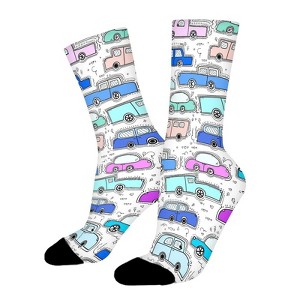 Car Doodle Cool Colors Women Printed Crew Socks Funny Funky Socks Soft Polyester Novelty Gifts for Artists Men - 1 of 4