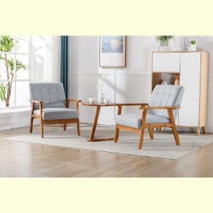 CAVINAS Accent Chairs (set of 2) with Side Table, Mid Century Modern Armchairs, Wood and Fabric Side Chair, Lounge Reading Chair for Living Room - 1 of 4