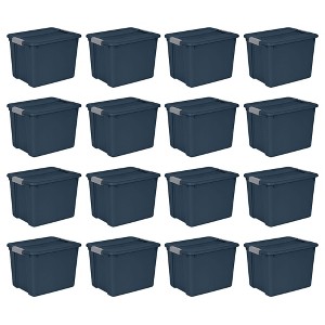 Sterilite 12 Gal Stackable Plastic Storage Tote Container w/ Lid, Blue (16 Pack) - 1 of 4