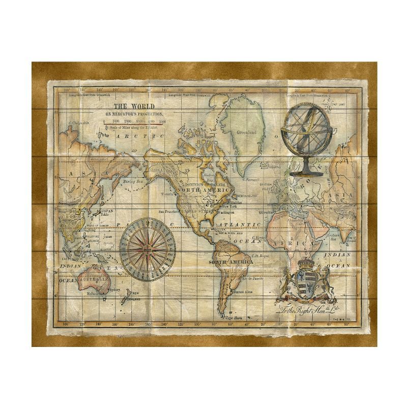 Trademark Fine Art -Vision Studio 'Antique World Map Framed' Wood Slat Art, 2 of 5