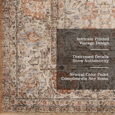 Light Brown Rectangular Synthetic Vintage Medallion 4' x 6' Area Rug