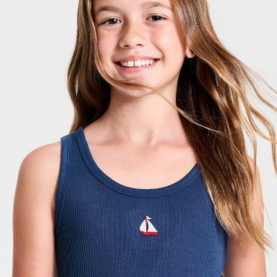 Детские Cat & Jack Girls' 'Sailboat' Graphic Tank Top - Cat & Jack™ Navy Blue M — фото 4