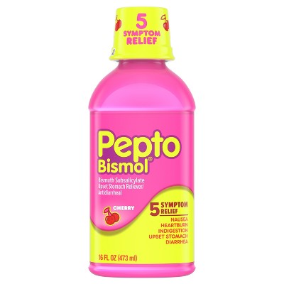 Pepto Bismol Liquid for Nausea, Heartburn, Indigestion, Upset Stomach, and Diarrhea - 5 Symptom Fast Relief, Cherry Flavor 16 oz