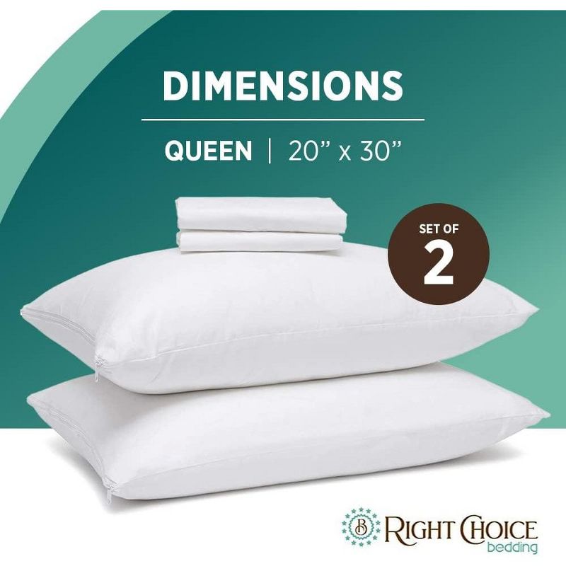 Right Choice Bedding 100% Cotton Pillow Protectors with Zipper– (4 Pack), 2 of 8