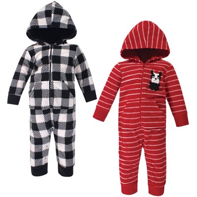 Hudson Baby Infant Boy Fleece Jumpsuits, Coveralls, and Playsuits 2pk, Christmas Dog, 3-6 Months
