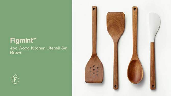 4pc Wood Kitchen Utensil Set Brown - Figmint&#8482;, 2 of 6, play video