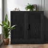 31" Minimalist 2-Door Black Wood Grain Decorative Storage Cabinet - 2 of 4