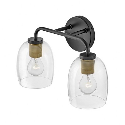 Percy Transitional 2-Light Vanity in Lacquered Brass with Clear Glass