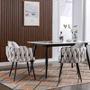 Modern Dining Chairs Set Of 2 Upholstered Velvet Side Chair Hand Weaving Accent Armchair With Metal Legs Cushion - 2 of 4