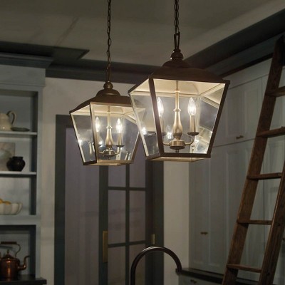 Character Bronze Dual-Light Lantern Pendant with Clear Glass