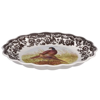 Spode Woodland Oval Fluted Porcelain Serving Dish - Pheasant Design, Wildlife Tableware for Family Dinners, Holiday Feasts, Appetizers, Desserts