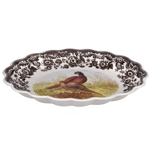 Spode Woodland Oval Fluted Porcelain Serving Dish - Pheasant Design, Wildlife Tableware for Family Dinners, Holiday Feasts, Appetizers, Desserts - 1 of 4