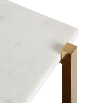 Mid-Century Modern White Marble and Mango Wood Side Table