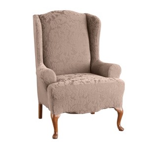 Stretch Jacquard Wing Chair Slipcover Mushroom - Sure Fit, Brown