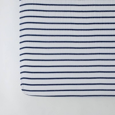 navy stripe crib sheet