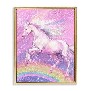 Stupell Industries Rainbow Unicorn Scene Floating Frame Canvas Art, Gold, 17" x 21" - 1 of 4