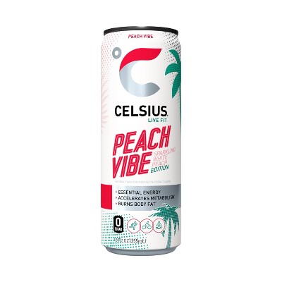 CELSIUS Sparkling Peach Vibe Functional Energy Drink - 12 fl oz Single Can