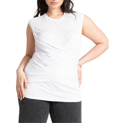 ELOQUII Women's Plus Size Ruched Overlay Detail Top