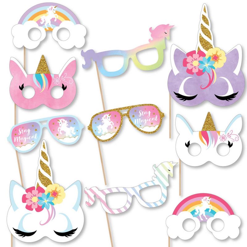 Big Dot of Happiness Rainbow Unicorn Glasses & Masks - Paper Card Stock Magical Unicorn Baby Shower or Birthday Party Photo Booth Props Kit - 10 Count, 1 of 6