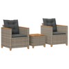 vidaXL 3 Piece Bistro Set with Cushions Gray Poly Rattan Acacia Wood - 2 of 4