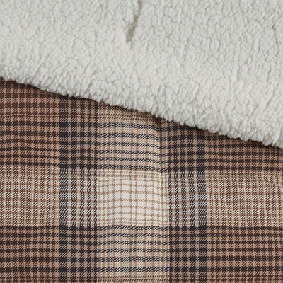Lumberjack Brown Plaid Wool Sherpa Reversible Throw Blanket