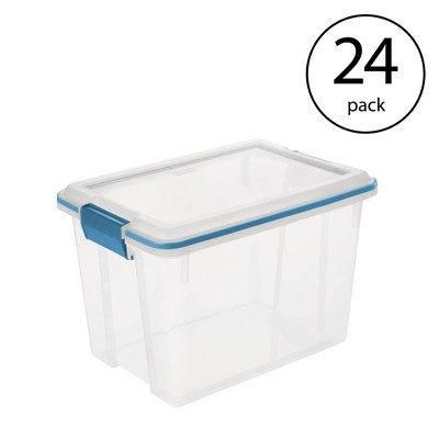 Sterilite 19324306 20 Quart Clear Plastic Storage Organization Container Box Tote with Lid and Latches for Office or Dorm (24 Pack)