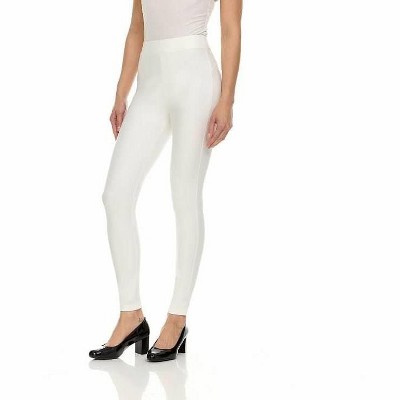 Premium Women's Stretch Ponte Pants With 5 Stylish Pockets - Perfect for Wear to Work - Dressy Leggings MS-1000 White Large