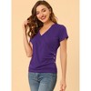 INSPIRE CHIC Women's Wrap V Neck Short Sleeve Button Decor Ruched Blouses - 3 of 4