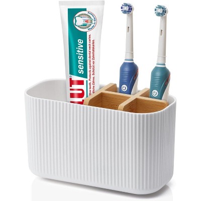 BRINJOY Black Toothbrush Holder - Bathrooms Electric Toothbrush Holder Organizer Kids Toothbrush Holders for Bathrooms Countertop, Bamboo.