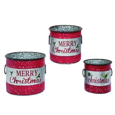 Transpac Metal 10" Red Christmas Merry Christmas Containers Set of 3