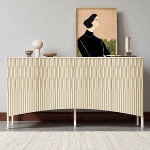 59.8" 4-Door Sideboard with Arched Groove Curved Doors, Adjustable Shelves, and Metal Legs, MDF Console Cabinet for Living Room - 1 of 4