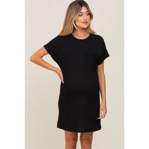 Pinkblush Black Ribbed Front Pocket Dolman Short Sleeve Maternity Dress - 1 of 4