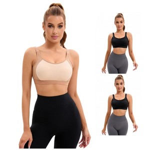 INSPIRE CHIC 3 Pcs Women's Contrasting Colors Adjustable Straps Workout Fixed Cup U Back Sports Bras - 1 of 4