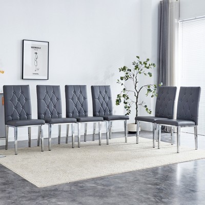 Vynxaria Set of 6 Gray Armless Dining Chairs with Vintage Design