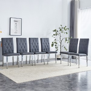 Vynxaria Set of 6 Gray Armless Dining Chairs with Vintage Design - 1 of 4