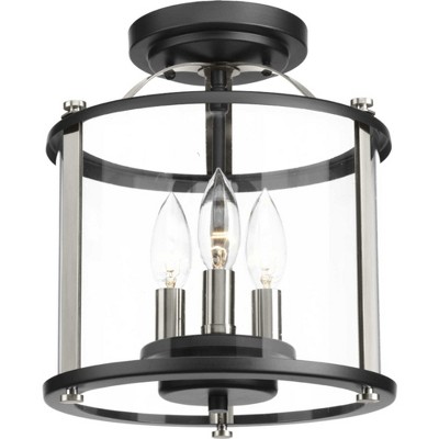 Transitional Squire Matte Black Semi-Flush Outdoor Light with Clear Glass