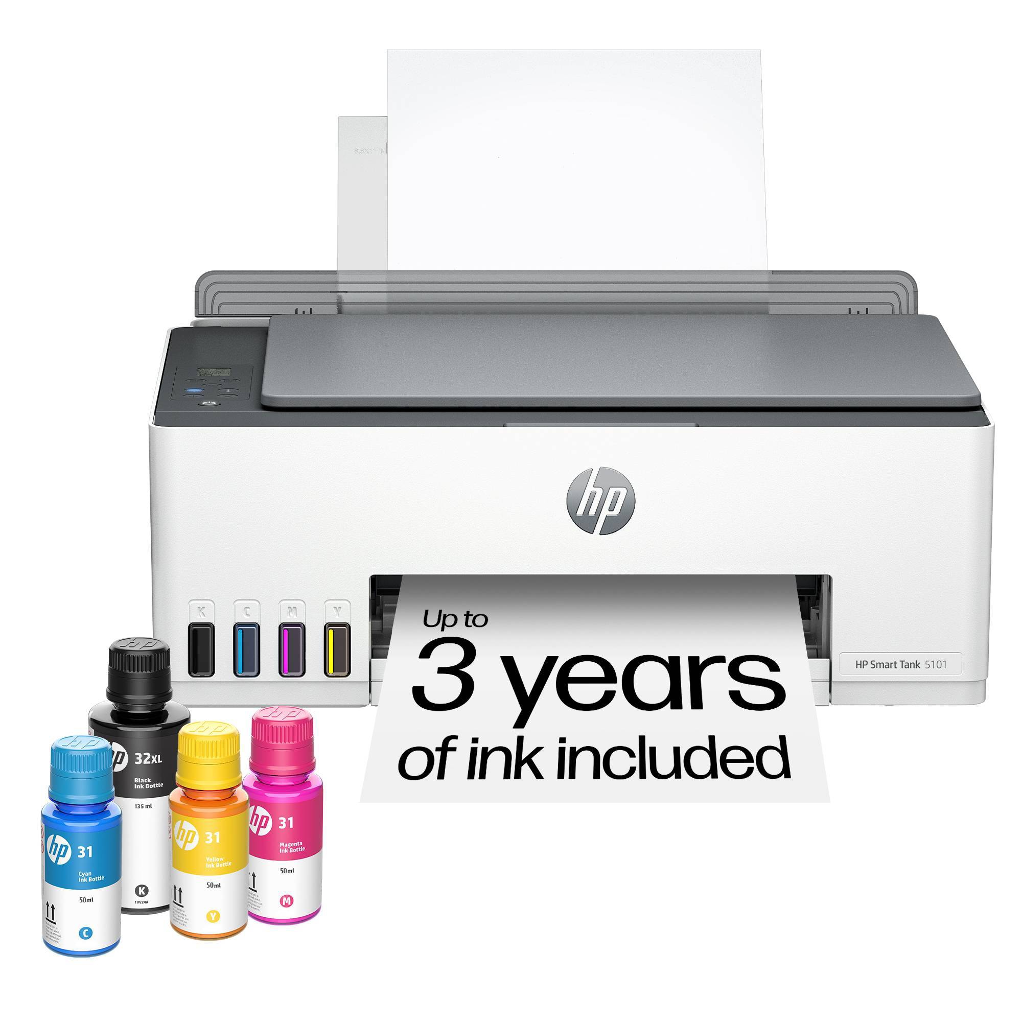 HP Smart Tank 5101 Wireless All-In-One Color Refillable Supertank Printer, Scanner, Copier (1F3Y0A)