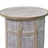 Royal Hampton 18 Inch Accent Side Table with Hand Carved Inlay Mandala Design and Mango Wood Round Top - 4 of 4