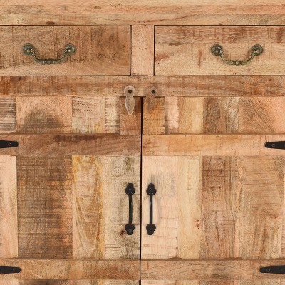 Rustic Brown Mango Wood 39" Lockable Cabinet Console with Chamfered Legs
