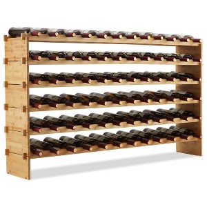 Wine Rack Stackable Bamboo Free Standing Wine Racks, Bottles Storage Display Shelf - 1 of 4