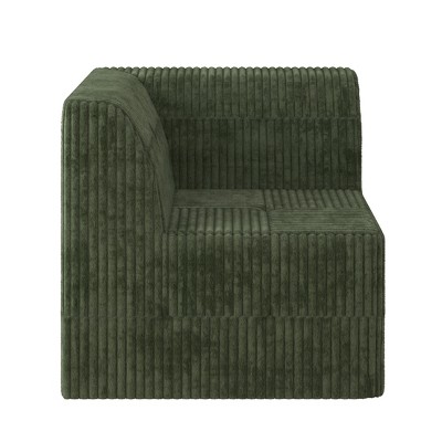 DOMETOUR Compressed Corduroy Corner Sectional Sleeper Sofa, Modern Minimalist Space-Saving Couch for Living Room/Bedroom, Green