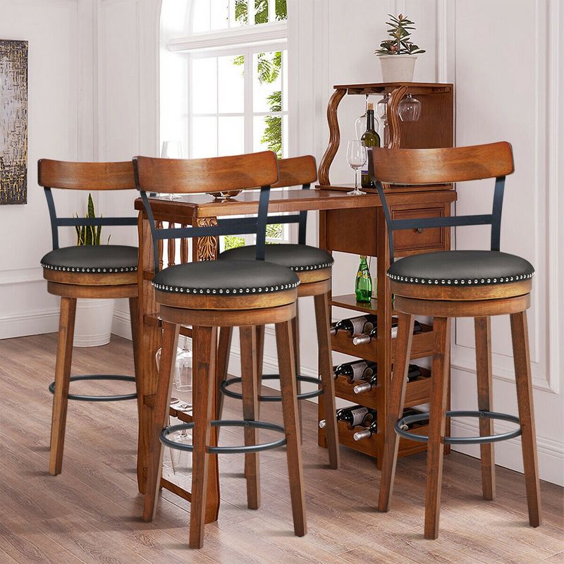 Costway Set of 2/4 BarStool 30.5'' Swivel Pub Height Dining Chair with Rubber Wood Legs, 2 of 11