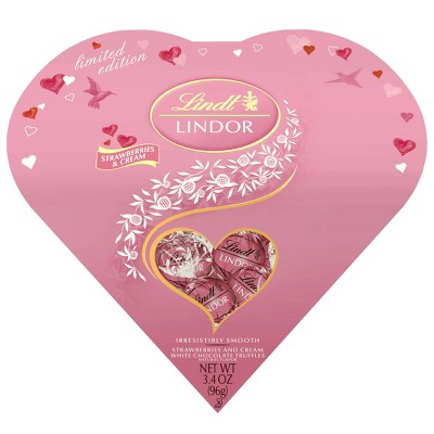 Lindt Lindor Valentine's Strawberries and Cream White Chocolate Truffles Heart - 3.4oz