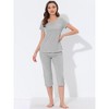 cheibear Women's Round Neck Loungewear with Capri Pants Pajama Set - 3 of 4