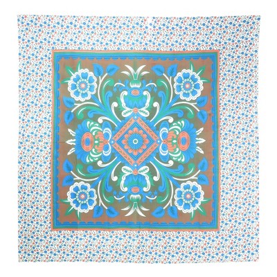 HomeRoots 88" X 84" Brown Blue And White Floral Cotton Hanging Tapestry