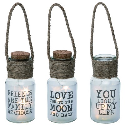 Transpac Light Up Message In a Bottle Set of 3 Valentines Home Decorations