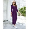 Coolmee Women Casual Maxi Dress Quarter-Zip Neck 3/4 Sleeve Slim Slit Pullover Hoodie Long Dress with Front Pocket - 4 of 4