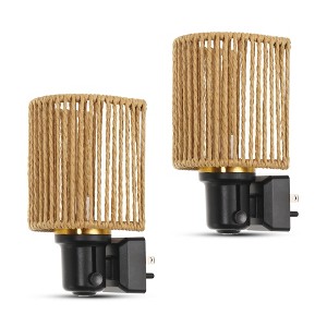 DORESshop 1-Watt Integrated LED Plug-In Night Light, Amber 2700K, Boho Rope Shade, Slide Adjustable, Light Sensor, 2-Pack - 1 of 4